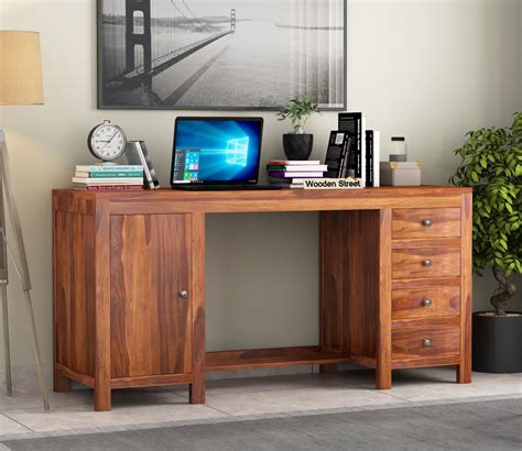 Buy Brason Sheesham Wood Study Table With Four Drawers And Cabinet Honey