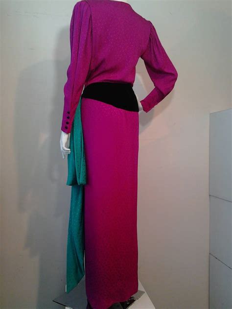 1980s Emanuel Ungaro Fuchsia And Emerald Silk Wrap Evening Gown At 1stDibs