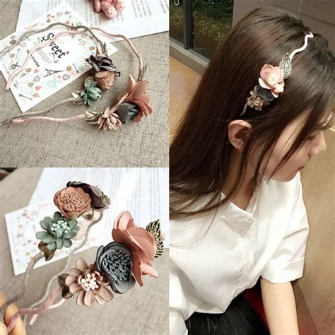 Korea Spring Flowers Hand Made Fabric Flowers Retro Hair Accessories Hair Bows Crystal Crown