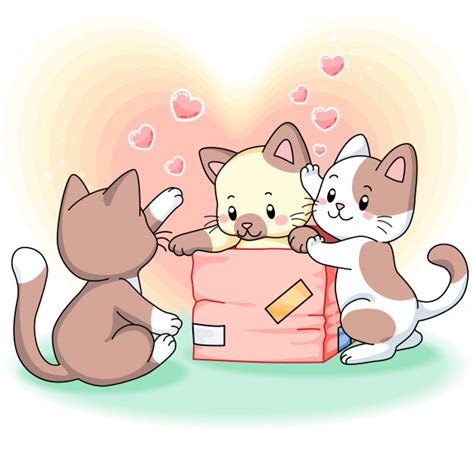 Premium Vector Three Cute Kittens Playing Together With A Box