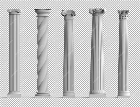 Premium Psd Realistic Set Of Ancient Isolated 3d Columns With Different Styles Of Greek