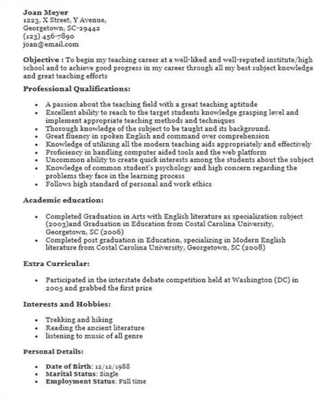 A curriculum vitae (cv), latin for course of life, is a detailed professional document highlighting a person's education, experience and accomplishments. FREE 42 Teacher Resume Templates in PDF | MS Word