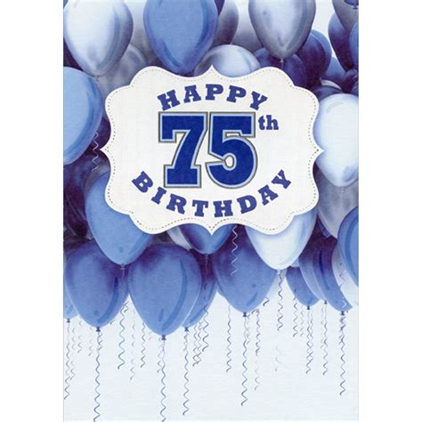 White Banner Over Blue And White Balloons Age 75 75th Birthday Card