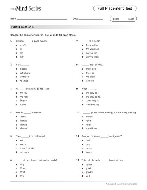 English Class A1 Testy Pdf - Full placement test