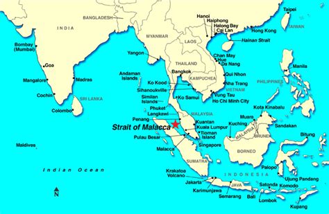 Strait Of Malacca On World Map Map Vector