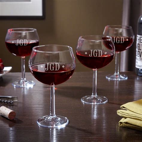 Diamond Monogram Red Wine Glasses Set Of 4