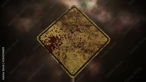 Mystical Horror Background With Road Sign And Dark Blood Holiday