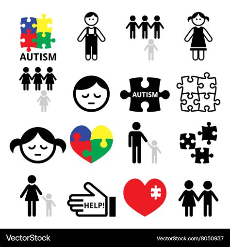 Autism Awareness Puzzles Autistic Children Icons Vector Image