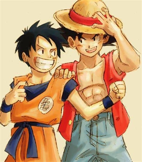 Dragon Ball Z One Peice Crossover Luffy And Goku Anime Pixar