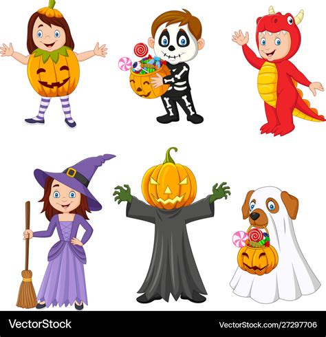 Cartoon Happy Kids With Halloween Costume Vector Image