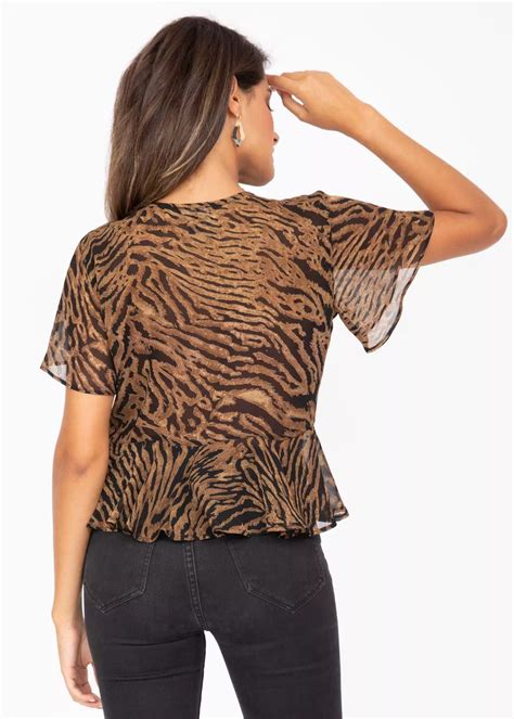 Short Butterfly Sleeve Top In Tiger Stripes Likemary