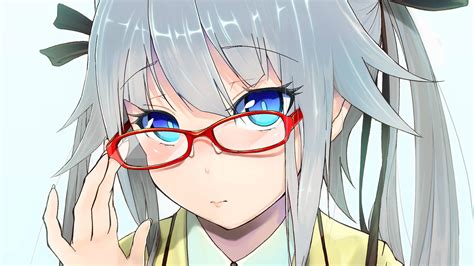 Wallpaper Illustration Long Hair Anime Girls Blue Eyes Glasses Closeup Cartoon School