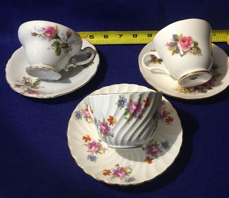 Tea Cup And Saucers Set Of 3 Etsy