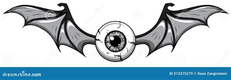 Monochromatic Vector Illustration Of Tattoo Flying Eyeball Design Stock