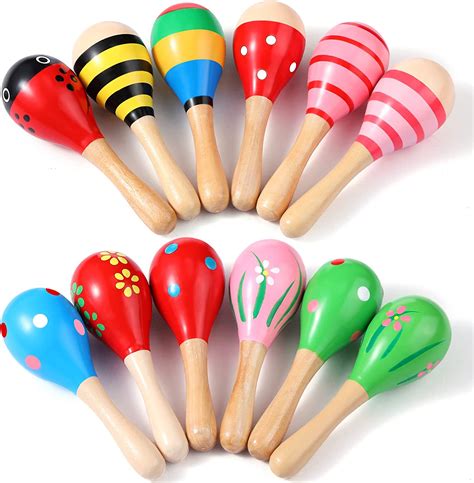 12 Pieces Mini Wood Festival Maracas Toys Wooden Maracas