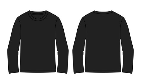 camiseta de manga larga moda técnica boceto plano ilustración vectorial plantilla de color negro