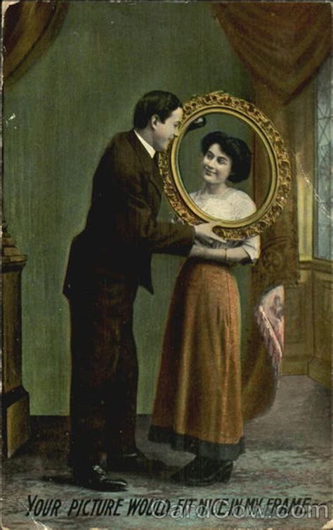 Man Looking Through Mirror At Womans Face Couples
