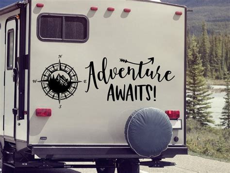 Compass Rv Decal With Mountains Adventure Awaits Camper Decor Vinyl