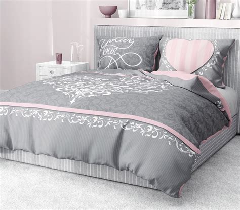 Adult Romantic Bedding I Love You With Heart Ornaments In Grey And Pink
