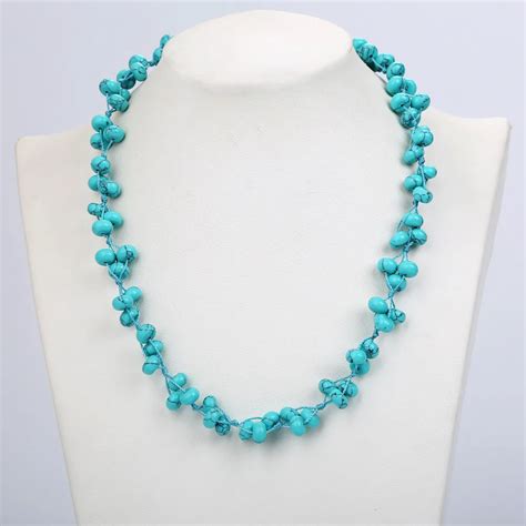 Blue Turquoise Crystal Necklace Natural Stone Beads Popular What Ladies