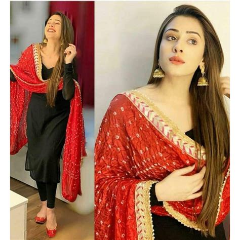 Black suits for under $200. Black georgette salwar suit with red dupatta in 2020 ...