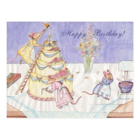 Birthday Mice Postcard Zazzle Com Watercolor Birthday Postcard Birthday