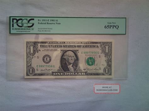 1981 Us1 Federal Reserve Note Pcgs Graded Gem 65 Ppq Eg Block High