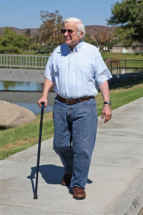 Elderly Man Walks With A Cane Stock Photo Image Of Pensioner Slow