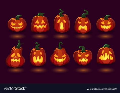 Glowing Jack O Lantern Lights In Dark Pumpkins Vector Image