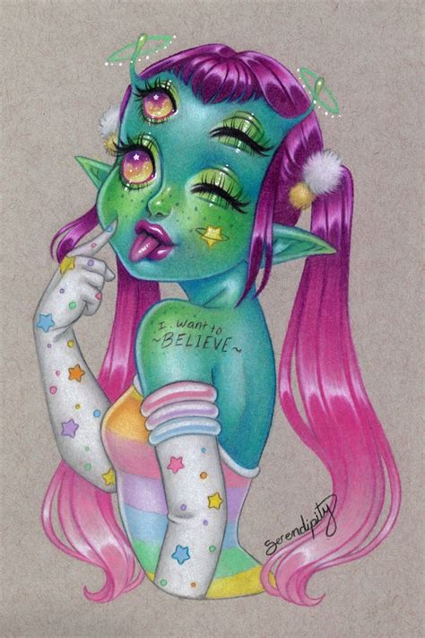 alien cutie~ artist ig serendipitytheartist girls cartoon art alien drawings alien art