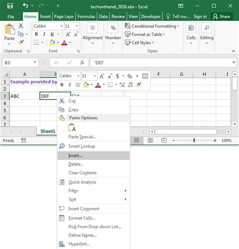 Ms Excel 2016 Insert A New Column