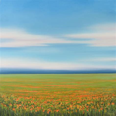 Flower Field Blue Sky Landscape Painting By Suzanne Vaughan Saatchi Art