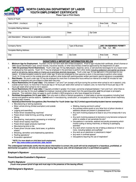 Nc Youth Work Permit Application 2004 2024 Form Fill Out And Sign