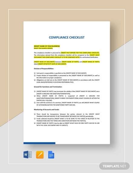 Free 13 Compliance Checklist Samples And Templates In Pdf Ms Word