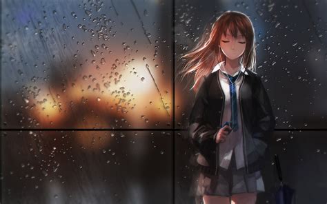 2880x1800 Resolution Girl Anime Rain Macbook Pro Retina Wallpaper