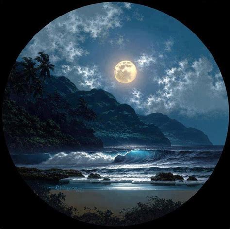 Full Moon Over Mountains And Ocean Breathtaking Scenery