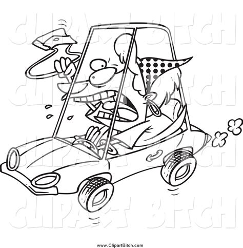 Clip Vector Cartoon Art Of A Black And White Angry Female Driver With