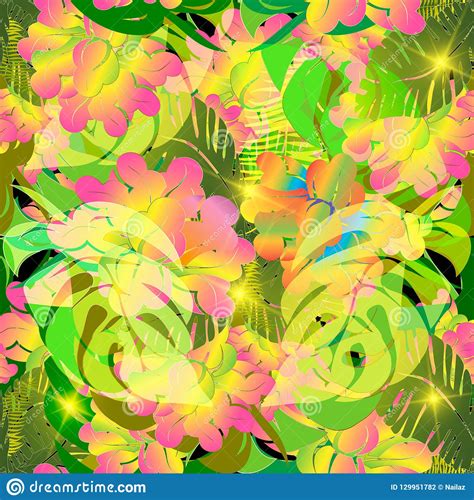 Colorful Tropical Flowers Vector Seamless Pattern Ornamental Fl Stock