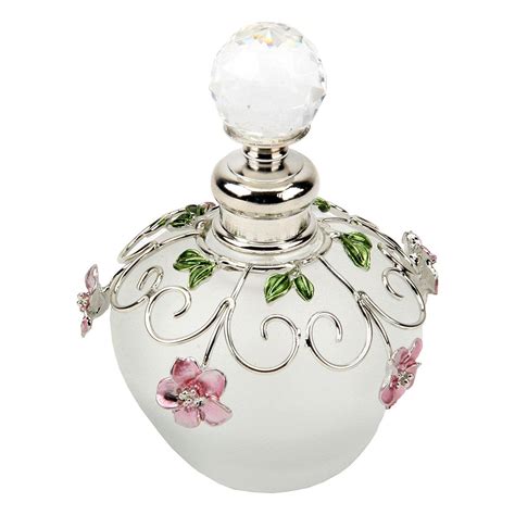 Small Round Perfume Bottle With Pink Wire Flower Design Uk