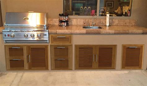 Modernize Outdoor Kitchen With Teak Barbecue Island Cabinets