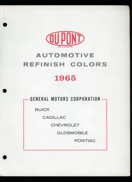 1965 Buick Cadillac Chevrolet Oldsmobile Pontiac Color Paint Chip Chart