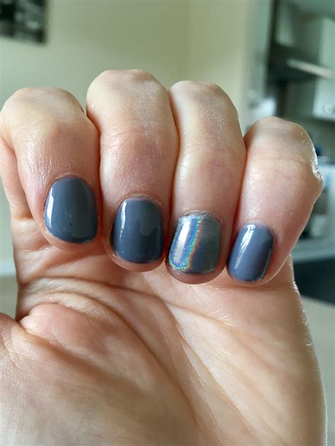 Slate gel polish nails with chrome on ring finger | Nail polish, Gel nail polish, Gel polish
