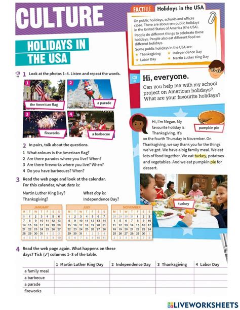 Prepare Nus A1 Holidays In The Usa Worksheet Live Worksheets