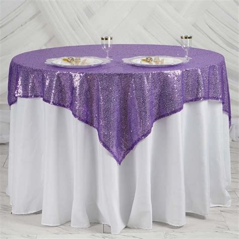 X Purple Duchess Sequin Square Overlay Table Overlays Rainbow Wedding Decorations