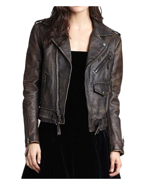 Womens Asymmetrical Brown Distressed Leather Motorcycle Jacket Ujackets
