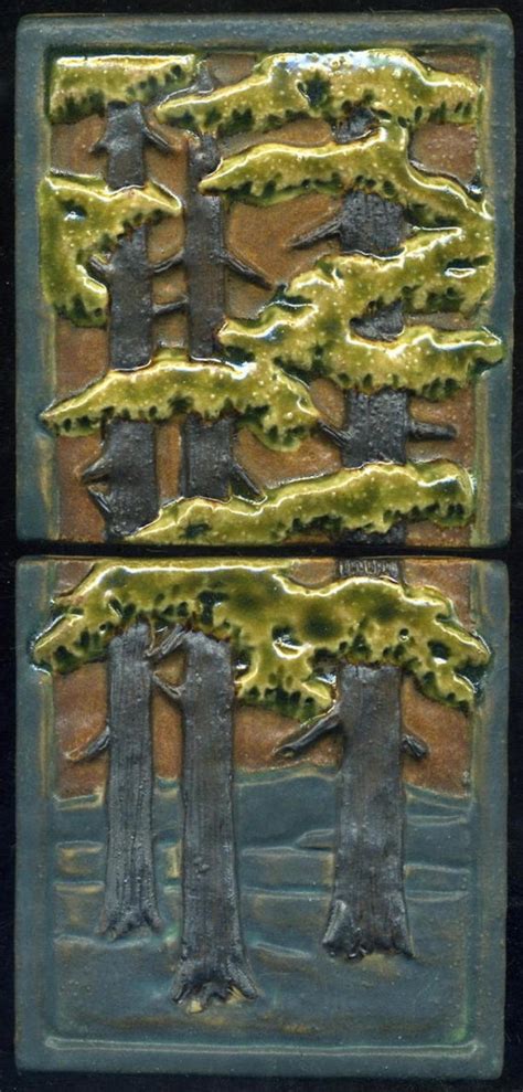 Craftsman Style Fir Trees Tiles Set Of Two Tiles