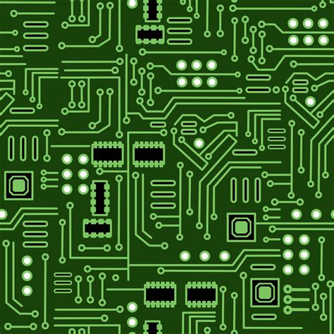 Vector Illustration Of Seamless Electronic Circuit Board Chip Set