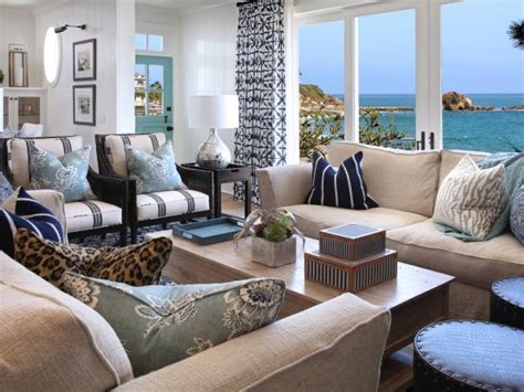 Blue And White Coastal Living Room With Ocean View Hgtv