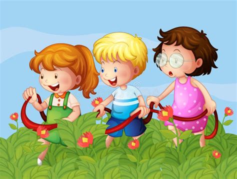 Kids At The Garden Stock Vector Illustration Of Fields 32733593