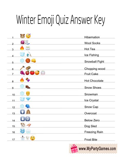 Free Printable Winter Emoji Quiz With Answer Key